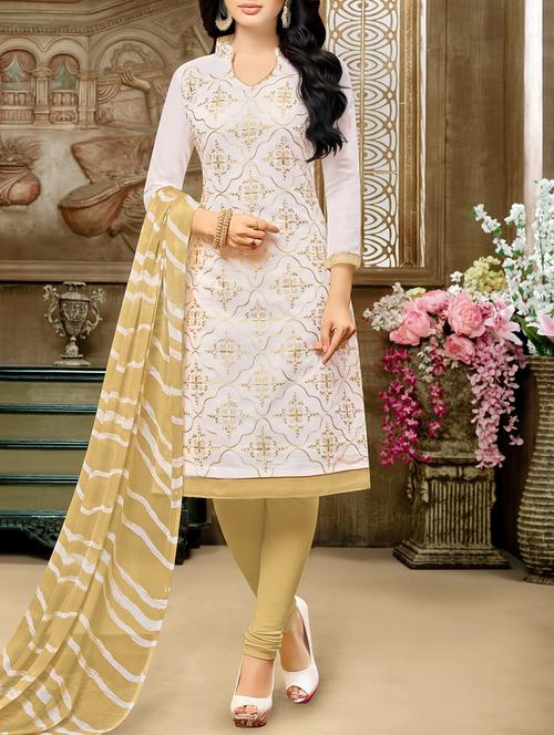 cream chanderi cotton unstitched dress material - 14513131 - Very Small Image - 1