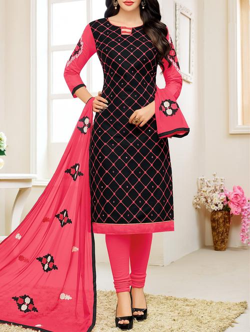 black cotton unstitched dress material - 14513139 - Standard Image - 1