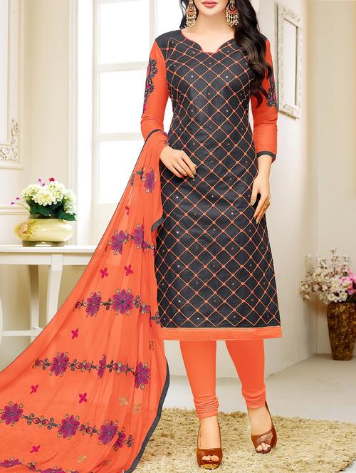 grey cotton unstitched dress material - 14513143 - Standard Image - 1