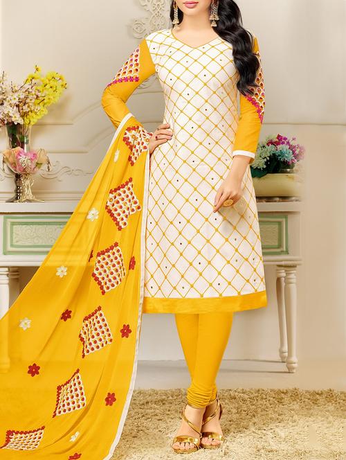cream cotton unstitched dress material - 14513145 - Very Small Image - 1
