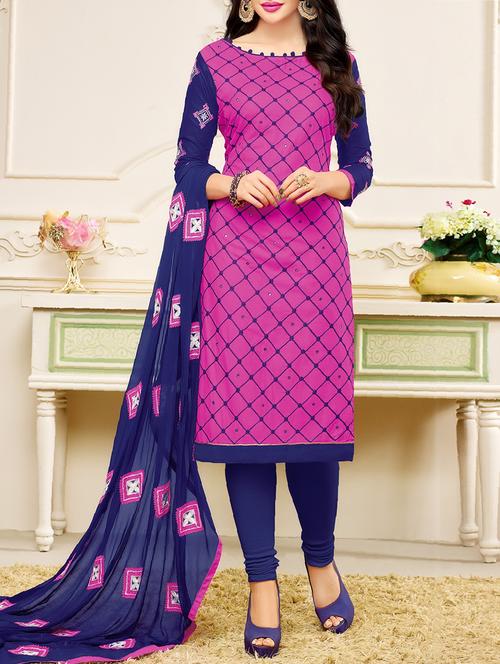 magenta cotton unstitched dress material - 14513147 - Very Small Image - 1