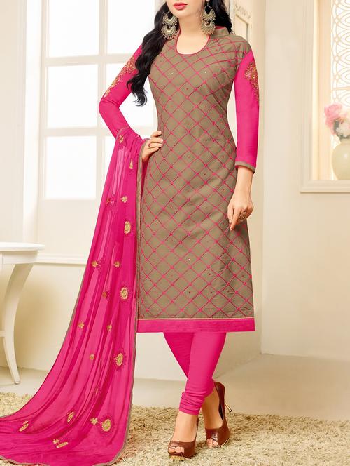 grey cotton unstitched dress material - 14513150 - Standard Image - 1