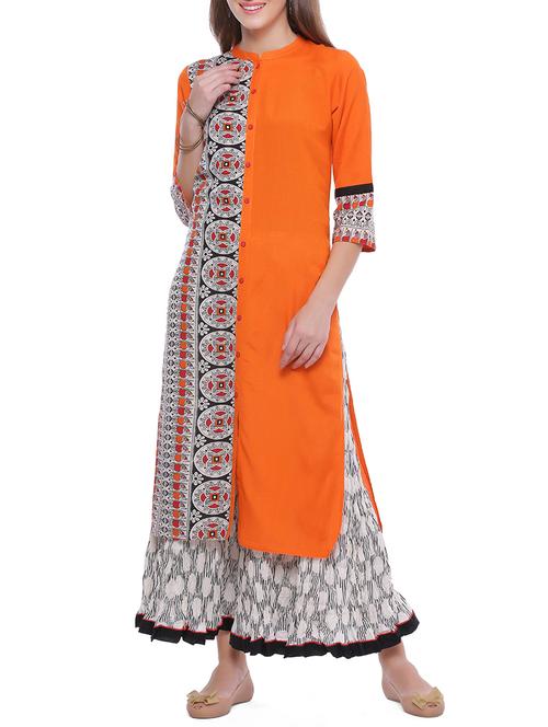 Color block printed kurta with palazzo set - 14513159 - Standard Image - 1