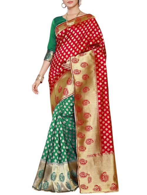 red poly cotton woven saree - 14513387 - Very Small Image - 1