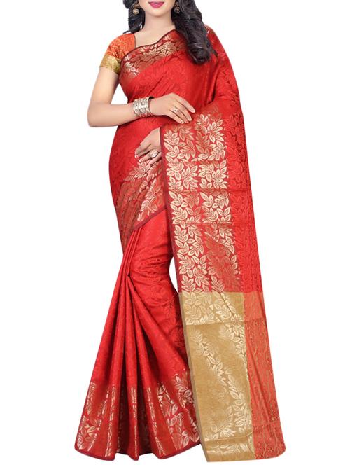 red poly cotton woven saree - 14513403 - Very Small Image - 1