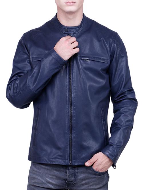 blue leather biker jacket - 14513409 - Standard Image - 1