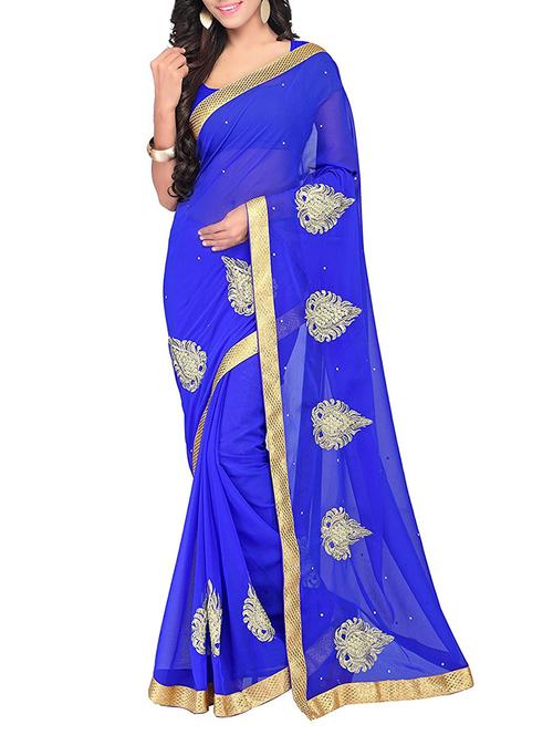 blue georgette embroidered saree - 14513416 - Very Small Image - 1