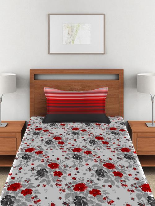 Red Single Cotton Bedsheet With 1 Pillow Cover - 14513426 - Very Small Image - 1
