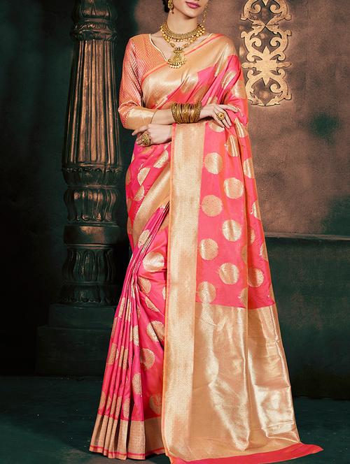 pink art silk banarasi saree with blouse - 14513451 - Very Small Image - 1