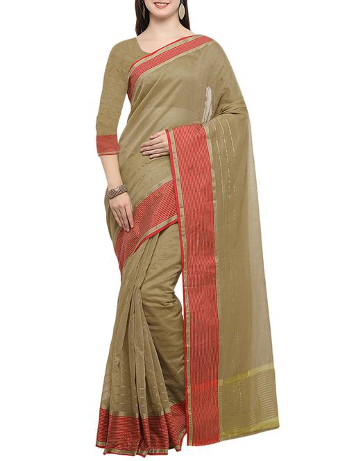 beige poly linen maheshwari saree with blouse - 14513464 - Very Small Image - 1