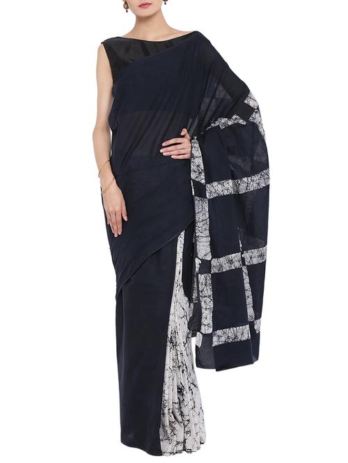 black handblock printed sanganeri saree - 14513480 - Standard Image - 1