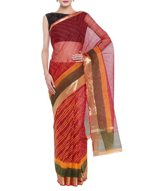 red kota doria saree with blouse - 14513488 - Standard Image - 1