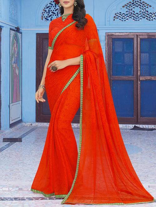 red silk printed saree with blouse - 14513525 - Standard Image - 1