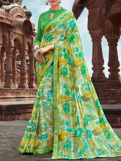 multicolour printed saree with blouse - 14513543 - Very Small Image - 1