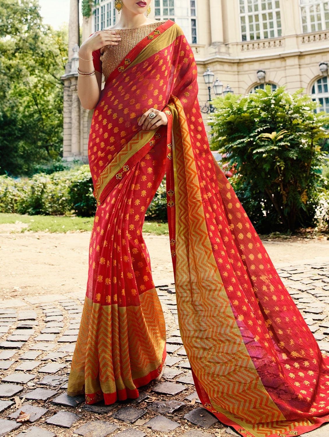 pink printed saree with blouse - 14513560 - Zoom Image - 1