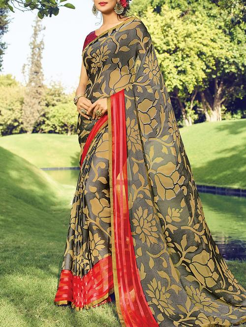 black printed saree with blouse - 14513579 - Standard Image - 1