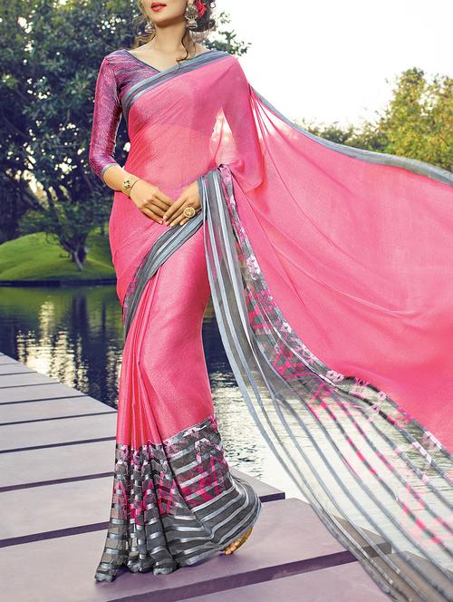 pink printed saree with blouse - 14513582 - Standard Image - 1