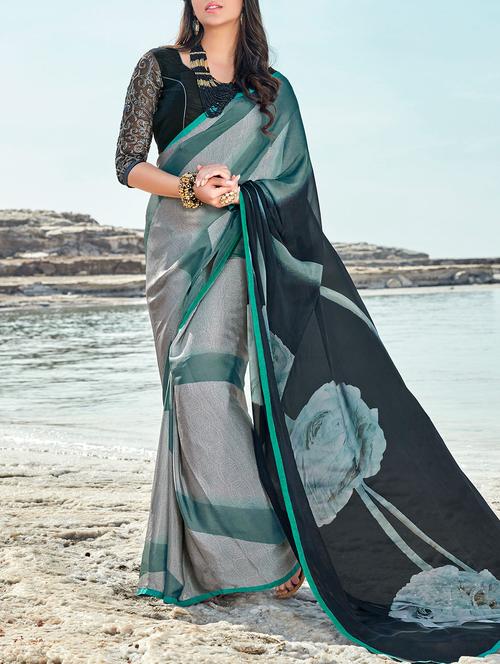 grey printed saree with blouse - 14513589 - Very Small Image - 1