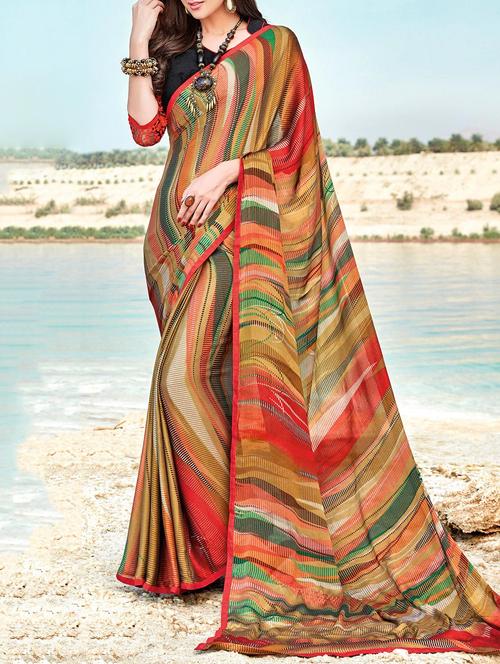 multicolour printed saree with blouse - 14513592 - Very Small Image - 1