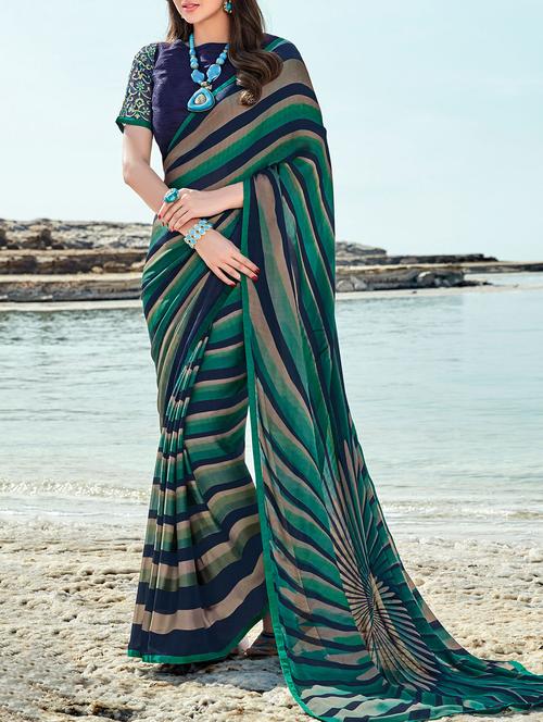 multicolour printed saree with blouse - 14513599 - Very Small Image - 1