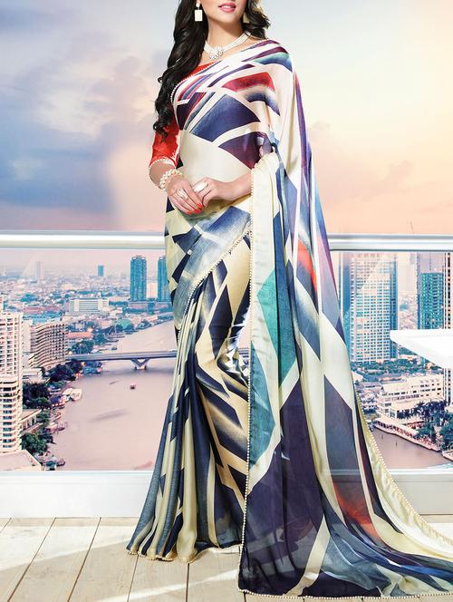 multicolour printed saree with blouse - 14513620 - Very Small Image - 1