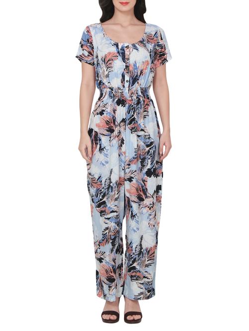 blue printed rayon jumpsuit - 14513898 - Standard Image - 1