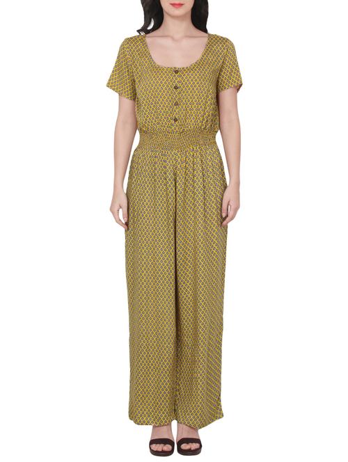 yellow rayon printed jumpsuit - 14513901 - Standard Image - 1