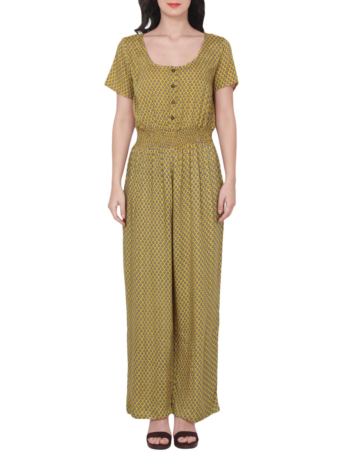 yellow rayon printed jumpsuit - 14513901 - Zoom Image - 1