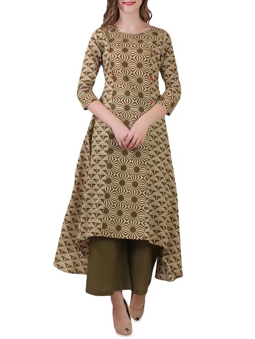 mehandi cotton asymmetric kurta - 14514054 - Very Small Image - 1
