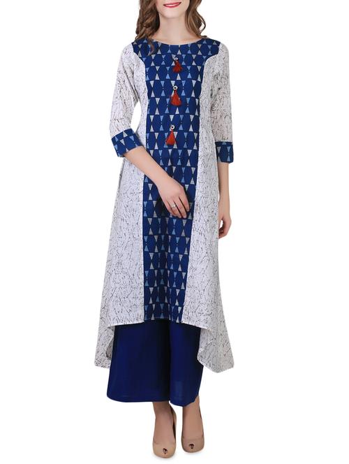 blue cotton asymmetric kurta - 14514055 - Standard Image - 1