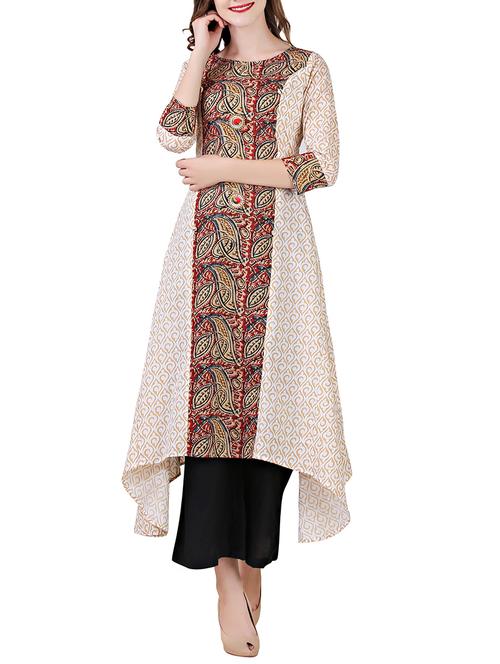 beige cotton asymmetric kurta - 14514057 - Very Small Image - 1