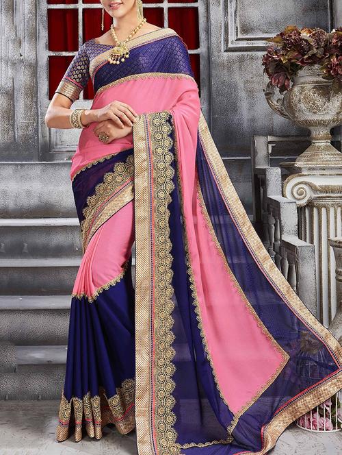 pink chiffon half and saree - 14514130 - Very Small Image - 1