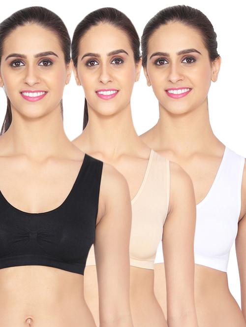 set of 3 multi colored cotton sports bra - 14514417 - Standard Image - 1