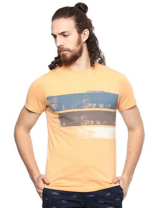 peach cotton front print tshirt - 14514655 - Very Small Image - 1