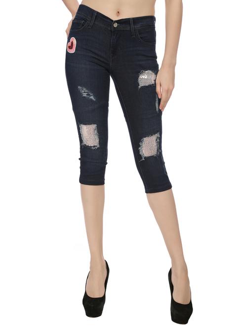 blue denim distressed capri - 14514798 - Standard Image - 1