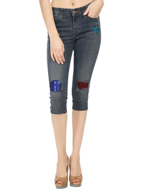 blue denim capri - 14514807 - Standard Image - 1