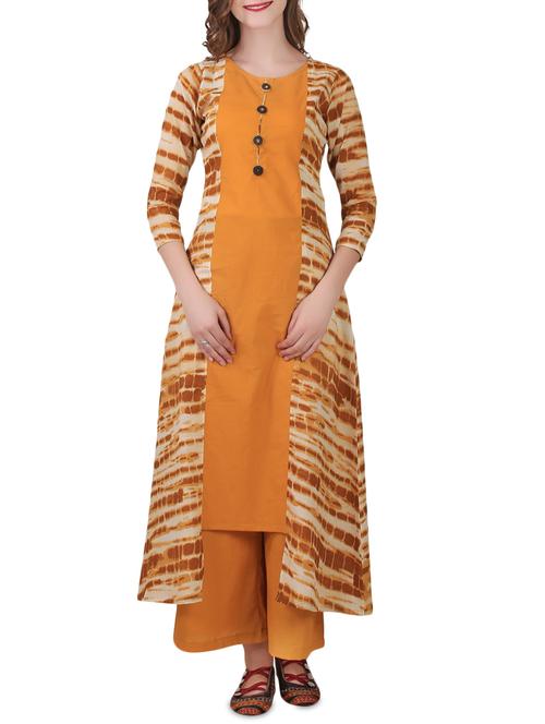 mustard cotton a-line kurta - 14515037 - Very Small Image - 1