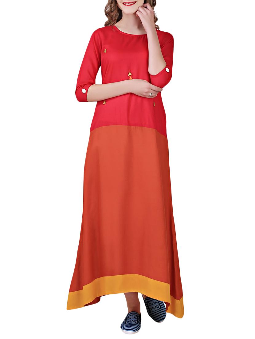 red rayon asymmetric kurta - 14515044 - Zoom Image - 1