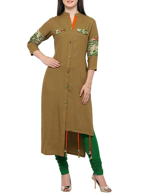 brown rayon asymmetric kurta - 14515227 - Standard Image - 1