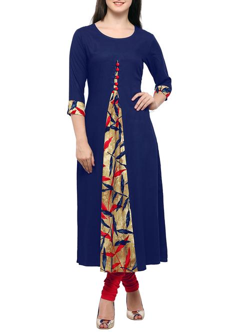 Blue rayon a-line kurta - 14515228 - Very Small Image - 1