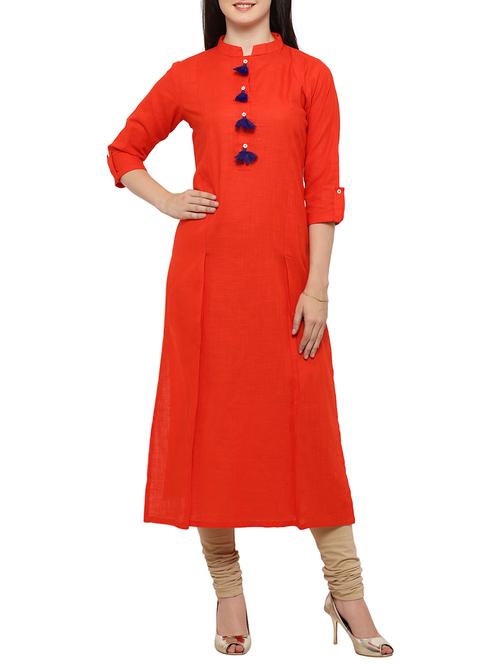 orange rayon straight kurta - 14515231 - Very Small Image - 1