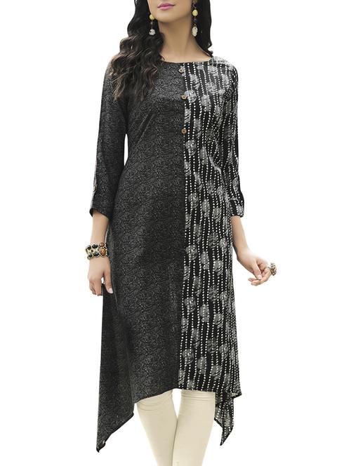 grey poly cotton asymmetric kurta - 14515257 - Standard Image - 1