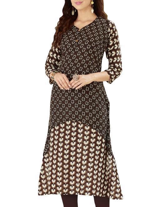 brown poly cotton a-line kurta - 14515258 - Standard Image - 1
