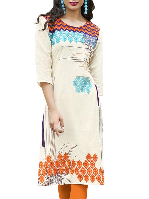white cotton blend straight kurta - 14515275 - Standard Image - 1