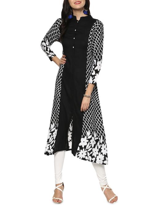 black cotton a-line kurta - 14515325 - Very Small Image - 1