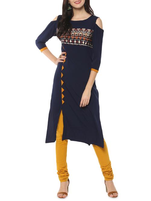 blue synthetic straight kurta - 14515329 - Very Small Image - 1