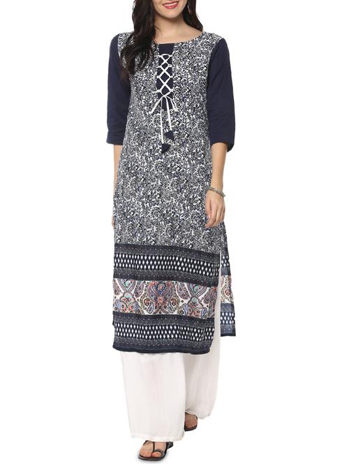 blue synthetic straight kurta - 14515331 - Very Small Image - 1