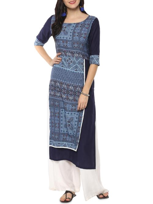 blue cotton straight kurta - 14515340 - Very Small Image - 1