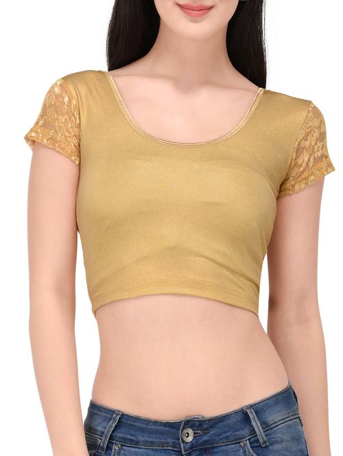 gold cotton lycra solid blouse - 14515537 - Very Small Image - 1