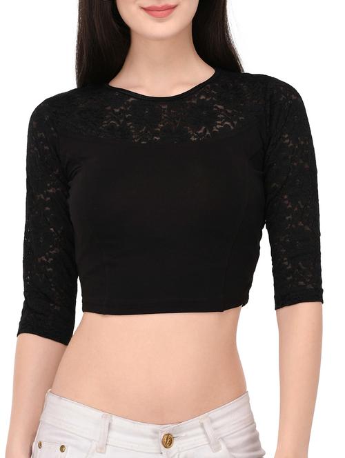 black cotton lycra solid blouse - 14515538 - Very Small Image - 1